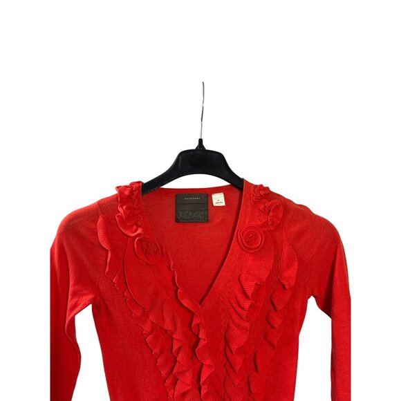 Anthropologie Guinevere Roaming Frills Ruffle Cardigan XS Orange Button Front - Picture 2 of 8